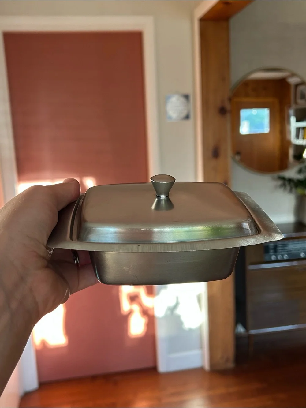Vintage Mid Century Stainless Steel Butter Dish Atomic Sunburst